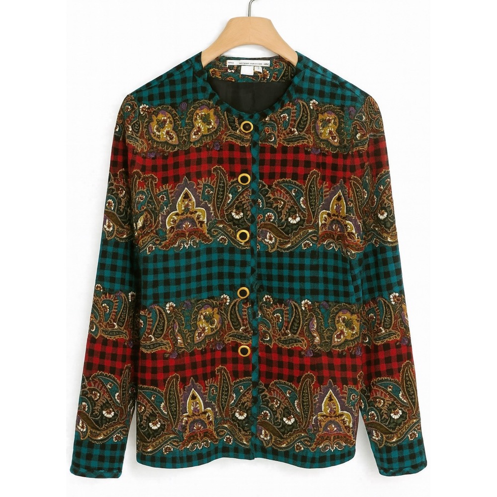 80s Vintage 100% Silk Anne Crimmins Sz 12 Umi Collections Printed Blazer Womens